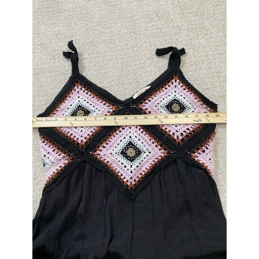 REBELLION Crochet Geometric Maxi Dress Sleeveless Black Pink Size M - Picture 14 of 15
